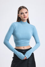 Cemine Women's Light Blue Turtleneck Crop Top