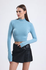 Cemine Women's Light Blue Turtleneck Crop Top