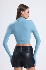 Cemine Women's Light Blue Turtleneck Crop Top