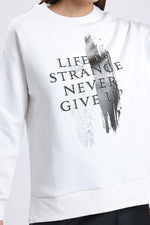 Cemine Women's 'Life is Strange Never Give Up' Motivational White Sweatshirt