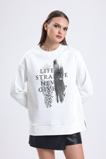 Cemine Women's 'Life is Strange Never Give Up' Motivational White Sweatshirt