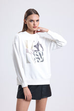 Cemine Women's Modern Abstract Art Cotton Sweatshirt in White