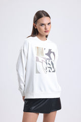 Cemine Women's Modern Abstract Art Cotton Sweatshirt in White