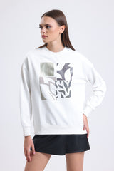 Cemine Women's Modern Abstract Art Cotton Sweatshirt in White