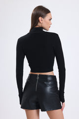 Cemine Women's Elegant Black Cropped Turtleneck Sweater