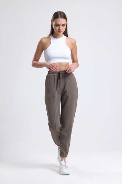 Cemine Women's Tailored Taupe Cotton Joggers