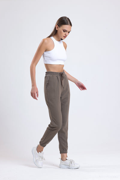 Cemine Women's Tailored Taupe Cotton Joggers