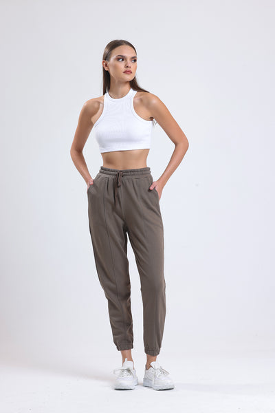 Cemine Women's Tailored Taupe Cotton Joggers