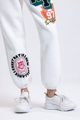 Cemine Women's Athletic-Inspired NY White Cotton Joggers