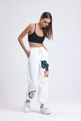 Cemine Women's Athletic-Inspired NY White Cotton Joggers