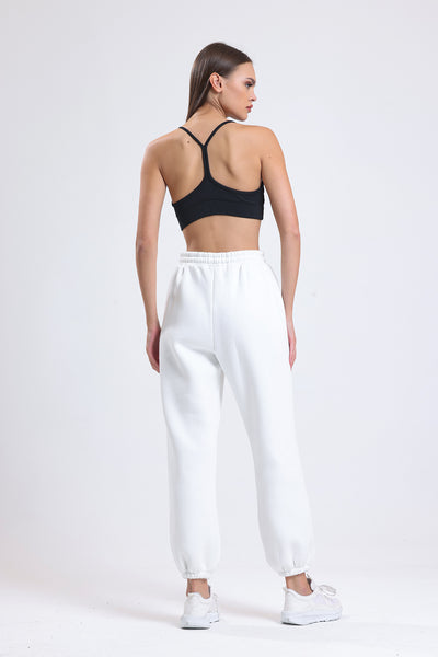 Cemine Women's Athletic-Inspired NY White Cotton Joggers