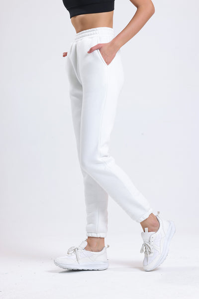 Cemine Women's Pure White Plush Cotton Joggers