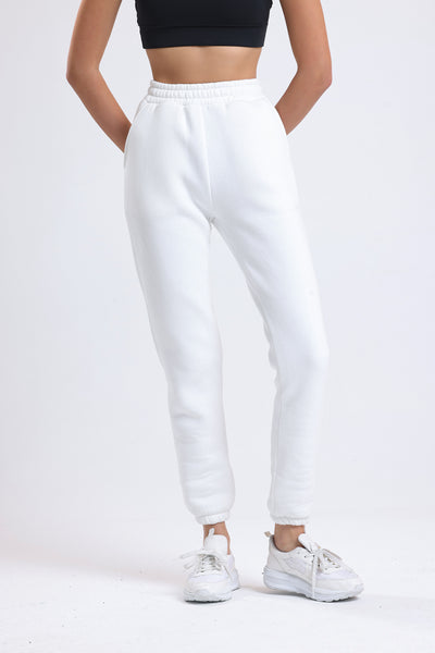 Cemine Women's Pure White Plush Cotton Joggers