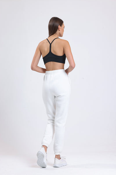 Cemine Women's Pure White Plush Cotton Joggers