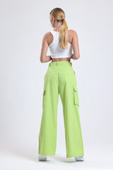 Cemine Women's Vibrant Green Cargo-Style Wide-Leg Pants