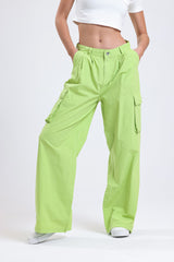 Cemine Women's Vibrant Green Cargo-Style Wide-Leg Pants