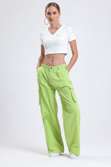 Cemine Women's Vibrant Green Cargo-Style Wide-Leg Pants