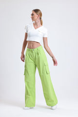 Cemine Women's Vibrant Green Cargo-Style Wide-Leg Pants