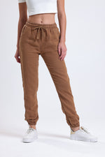 Cemine Women's Casual 100% Linen Drawstring Pants in Earthy Brown