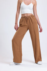 Cemine Women's Premium 100% Linen Wide-Leg Pants in Rustic Amber