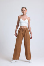 Cemine Women's Premium 100% Linen Wide-Leg Pants in Rustic Amber