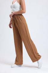 Cemine Women's Premium 100% Linen Wide-Leg Pants in Rustic Amber