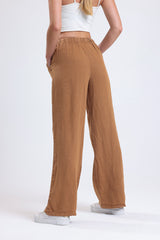 Cemine Women's Premium 100% Linen Wide-Leg Pants in Rustic Amber