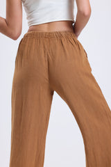 Cemine Women's Premium 100% Linen Wide-Leg Pants in Rustic Amber