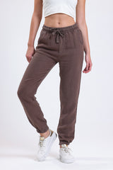 Cemine Natural Brown Linen Drawstring Pants