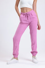 Cemine Women's Essential Pink Linen Jogger Pants