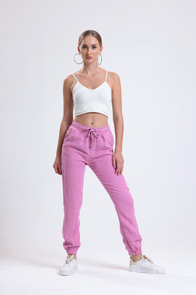 Cemine Women's Essential Pink Linen Jogger Pants