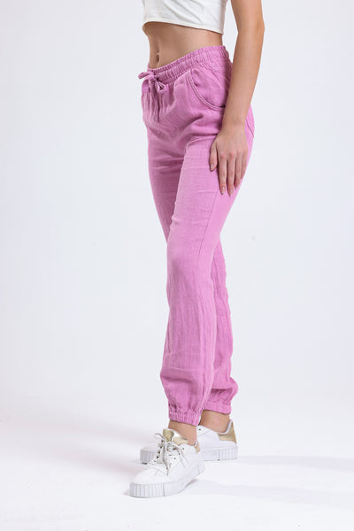 Cemine Women's Essential Pink Linen Jogger Pants