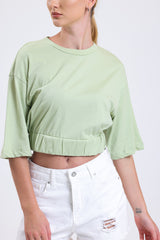 Cemine Women's Sage Green Cotton Cinched-Waist Blouse