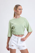 Cemine Women's Sage Green Cotton Cinched-Waist Blouse