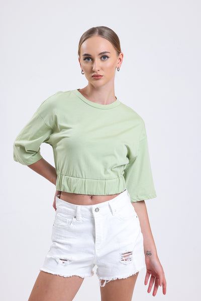 Cemine Women's Sage Green Cotton Cinched-Waist Blouse