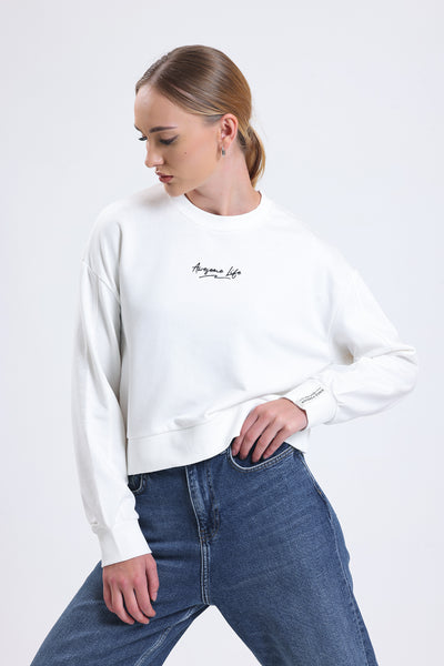 Cemine Women's Casual White 'Awesome Life' Printed Sweatshirt White