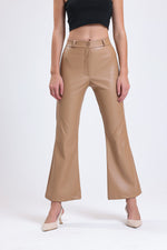 Cemine Women's Modern Taupe Faux Leather Bell Bottom Pants