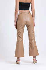 Cemine Women's Modern Taupe Faux Leather Bell Bottom Pants