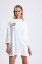 Cemine Women's Modern White Cotton Dress with Circle Cut-Out Detail