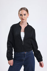 Cemine Women's Chic Black Zip-Up Bomber Jacket