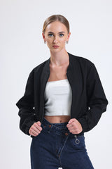 Cemine Women's Chic Black Zip-Up Bomber Jacket